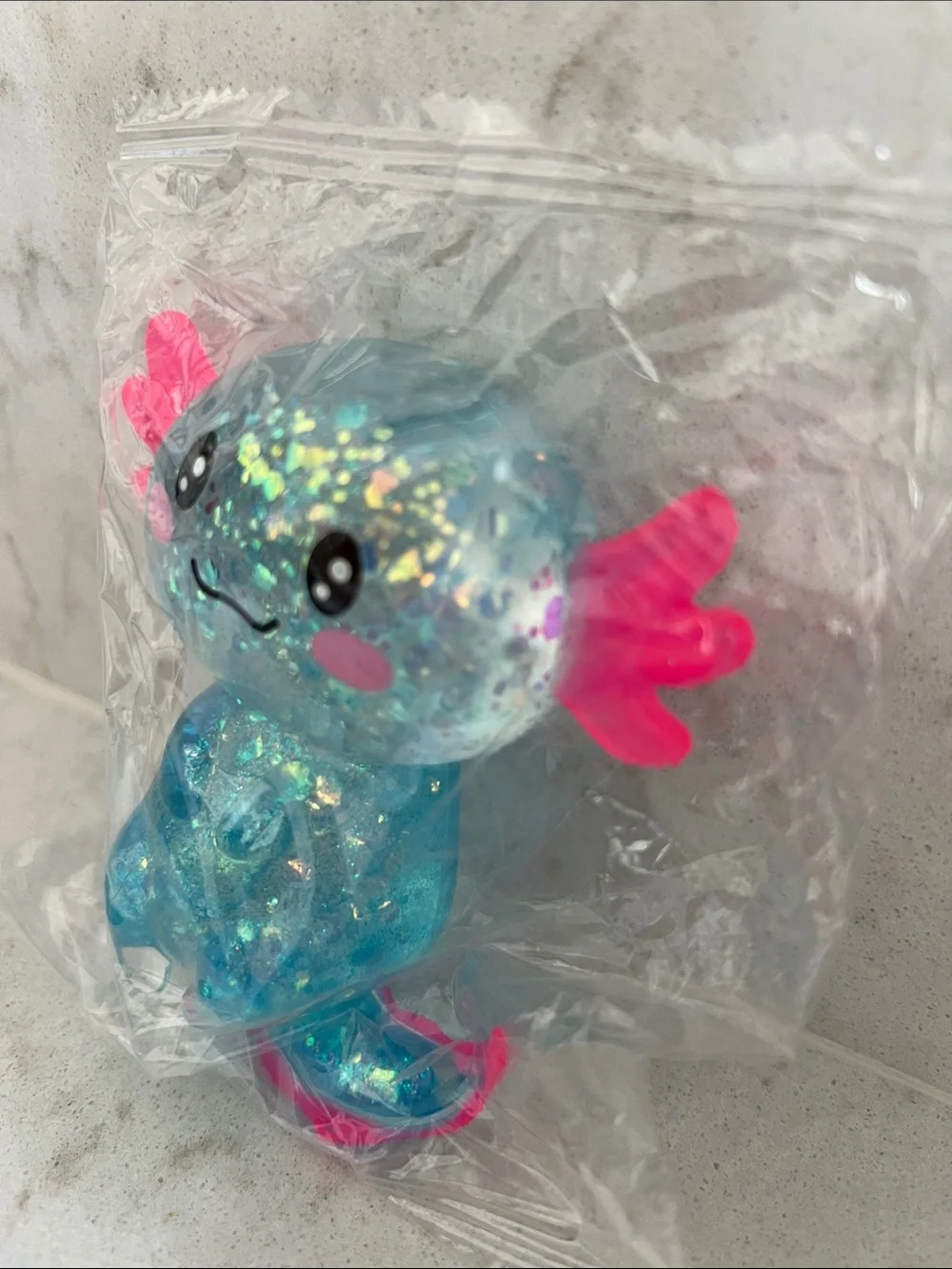 Blue Glitter Axolotl Squishy and slow rise